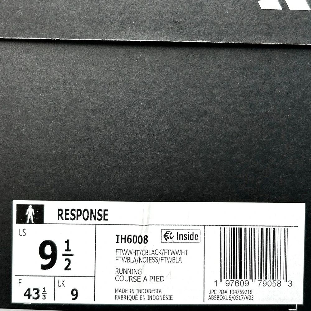 adidas‎ Mens Response Running Shoes Size 9.5 White-Black Lace up Sneakers IH6008